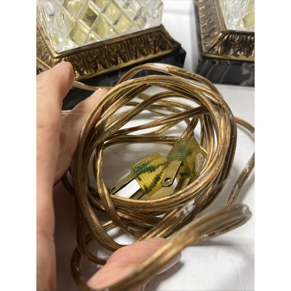 Antique Bronze & Crystal & Marble Column Lamps 32” Tall MCM - Picture 15 of 16